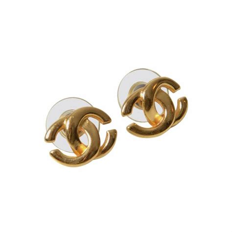 chanel logo earrings white gold